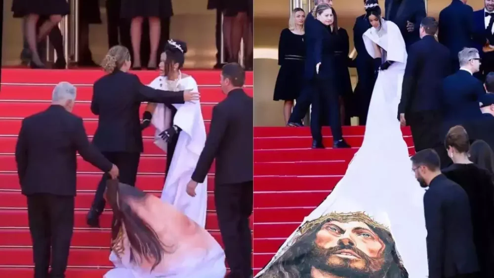 Segurança tenta impedir atriz de exibir imagem de Cristo no tapete vermelho de Cannes
